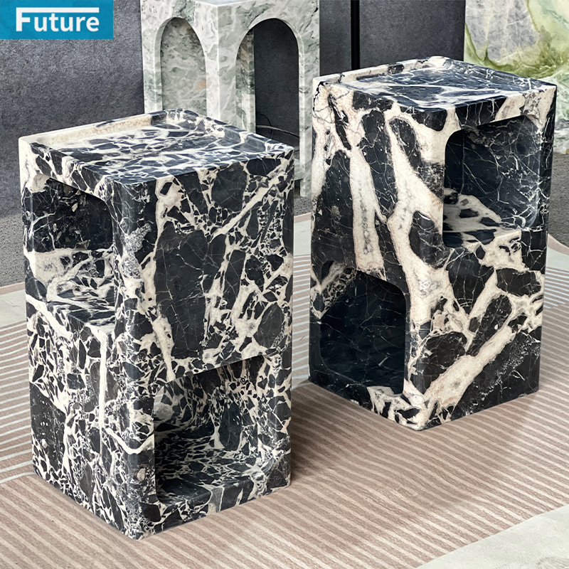 Calacatta Black Marble Side Cuboid Table for Livingroom Diningroom Coffee Shop Luxury Furniture