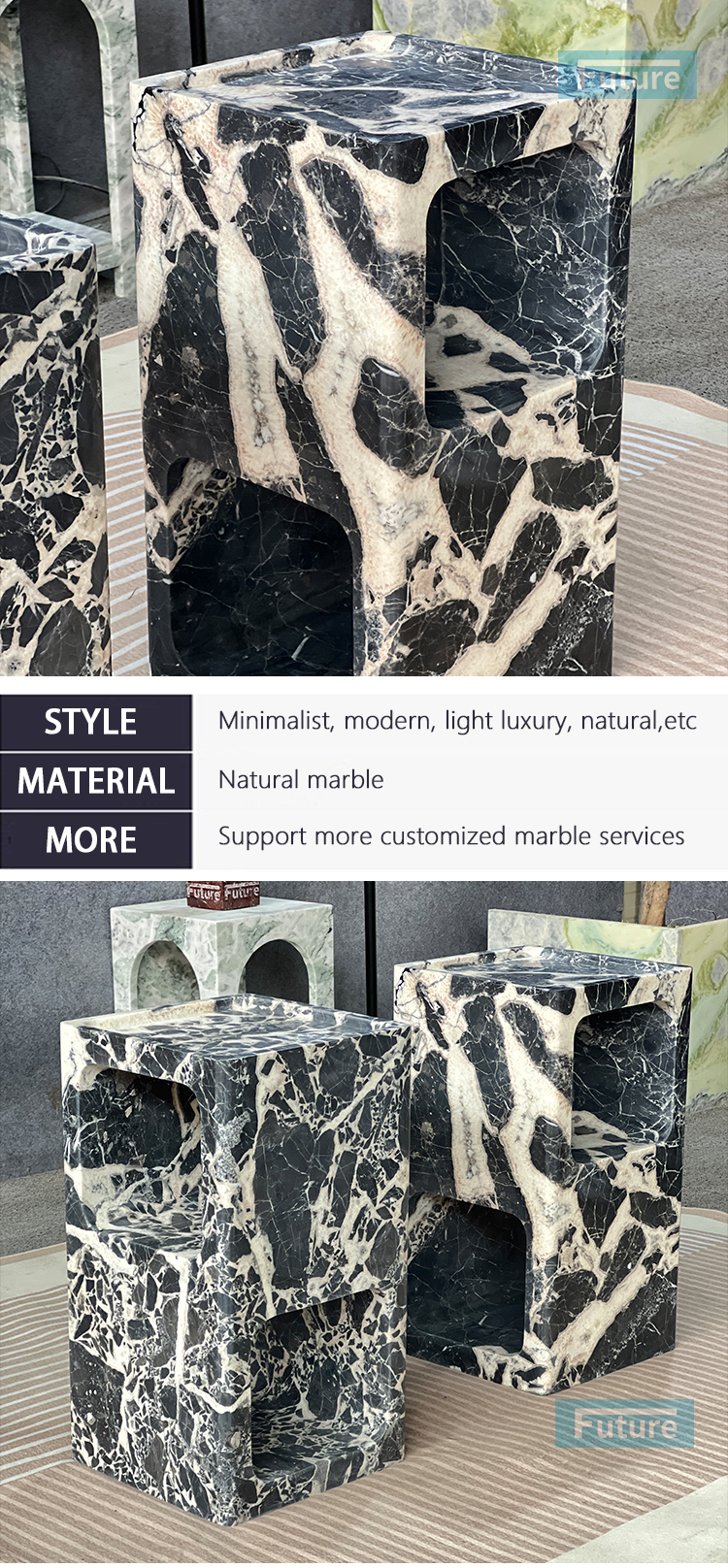 Calacatta Black Marble Side Table