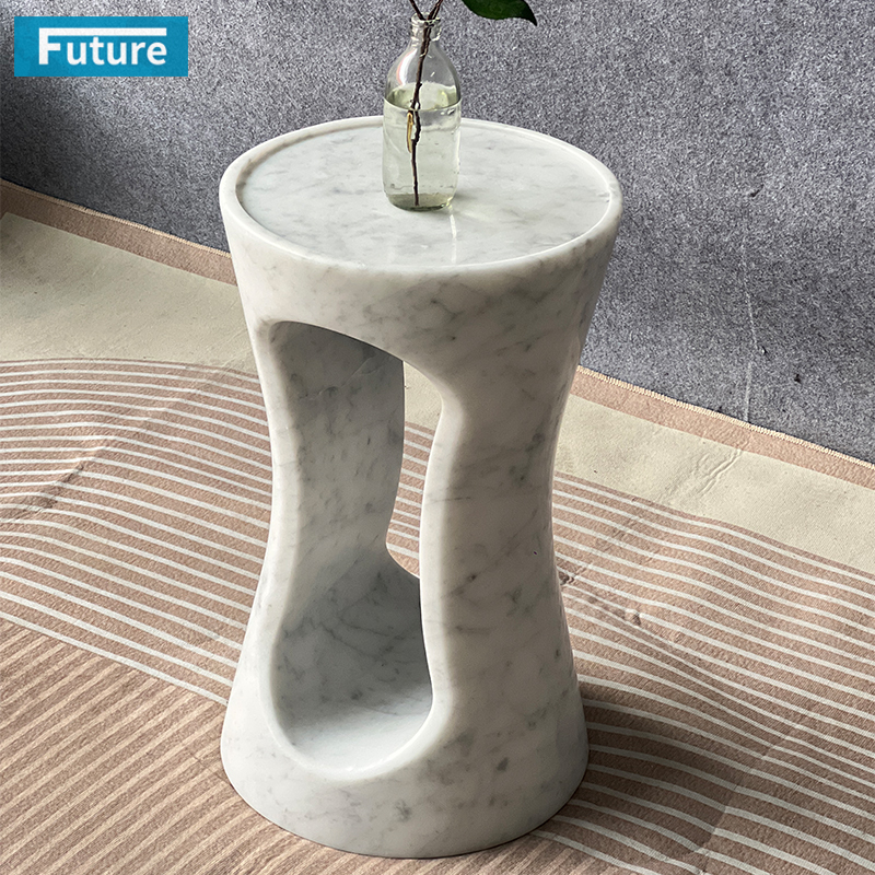 Natural Stone Round Top Carrara White Marble Side Table Tea for Livingroom Diningroom Deor Coffee Shop Luxury Furniture