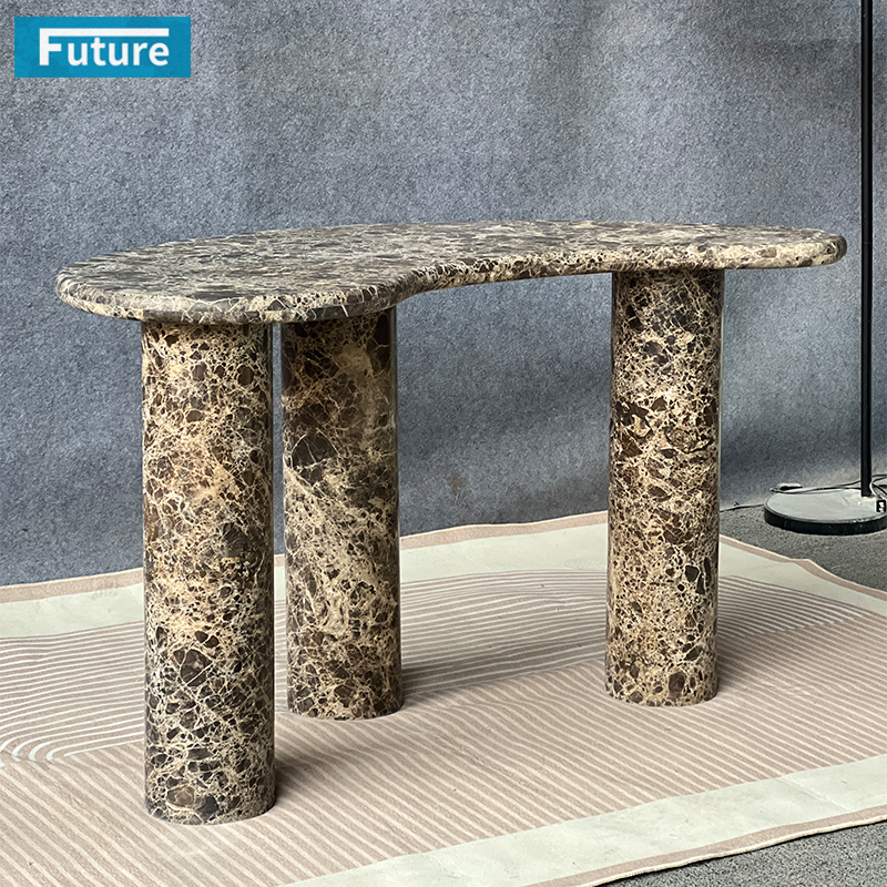 Natural Stone Dark Brown Marble Side Table Tea Table with Three Legs for Livingroom Diningroom Deor Coffee Shop Luxury Furniture