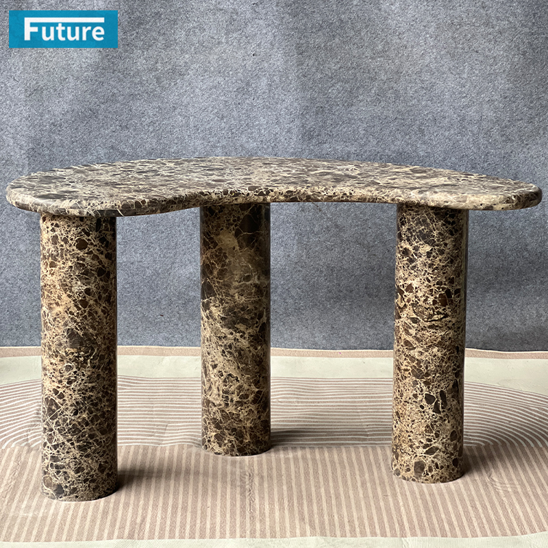 Natural Stone Dark Brown Marble Side Table Tea Table with Three Legs for Livingroom Diningroom Deor Coffee Shop Luxury Furniture