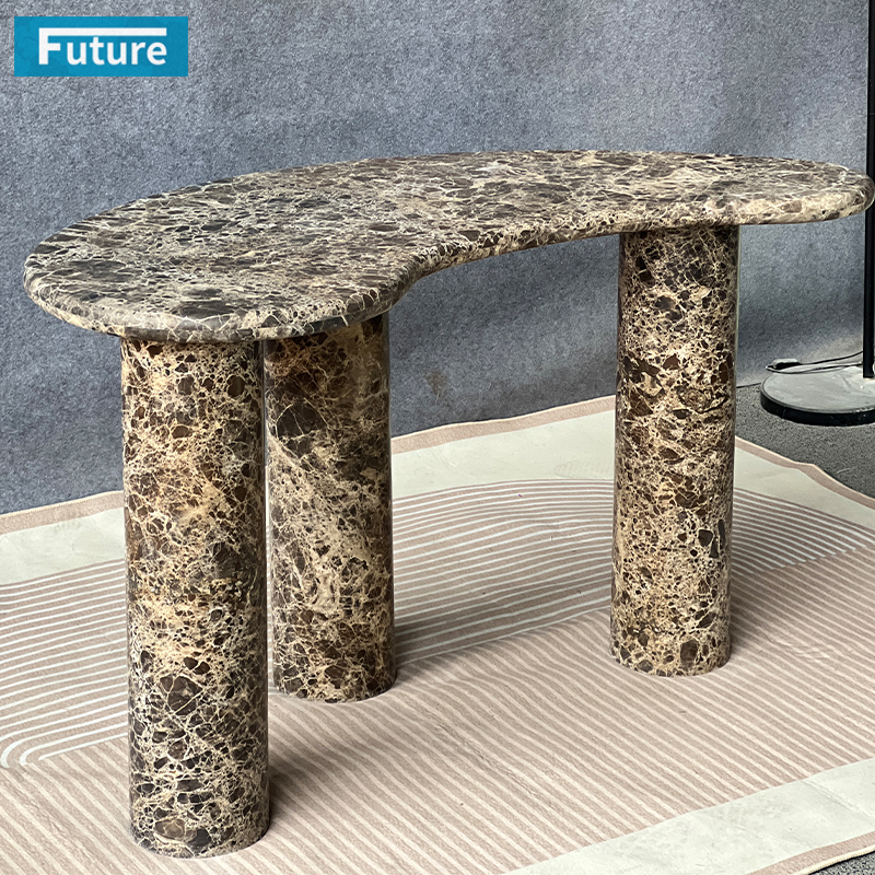 Natural Stone Dark Brown Marble Side Table Tea Table with Three Legs for Livingroom Diningroom Deor Coffee Shop Luxury Furniture