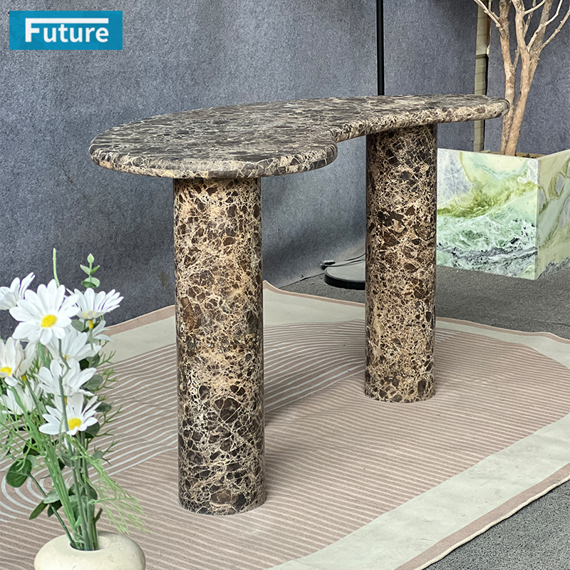 Natural Stone Dark Brown Marble Side Table Tea Table with Three Legs for Livingroom Diningroom Deor Coffee Shop Luxury Furniture