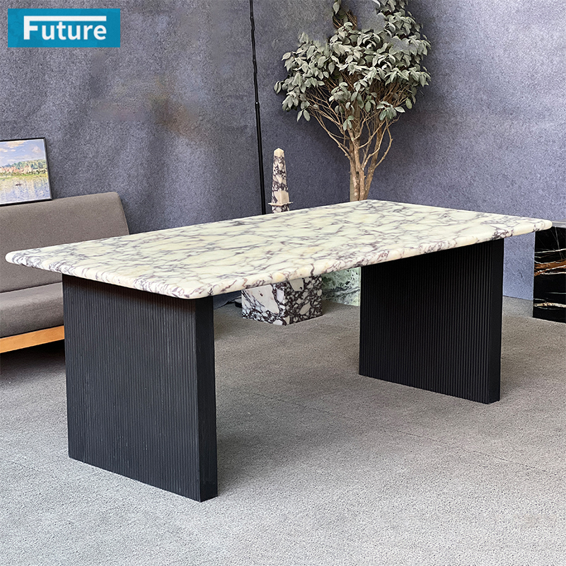Luxury Style Rectangular Top Calacatta Viola Dining Table with Stone Leg for Home Decor Dining Furniture Dining Hall Restaurant Hotel Kitchen