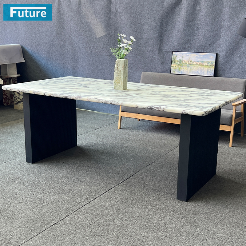 Luxury Style Rectangular Top Calacatta Viola Dining Table with Stone Leg for Home Decor Dining Furniture Dining Hall Restaurant Hotel Kitchen