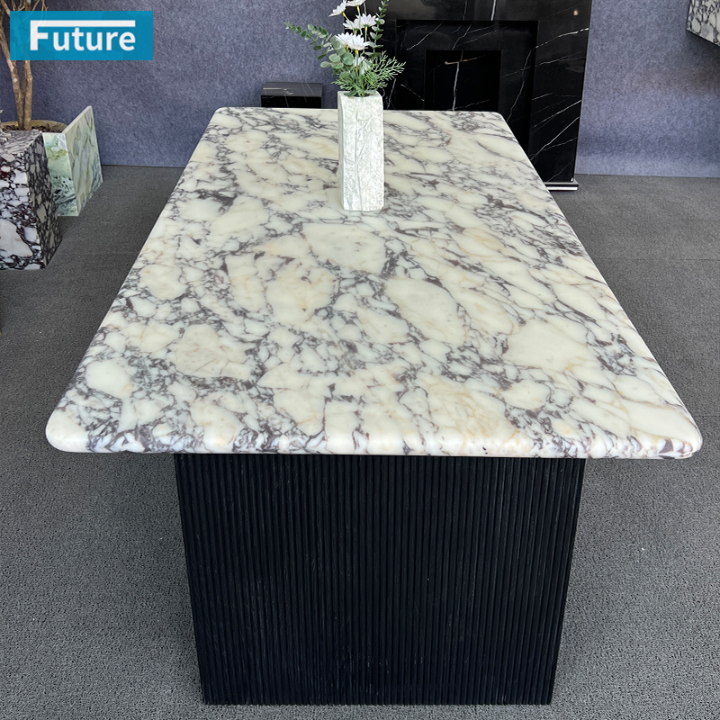 Luxury Style Rectangular Top Calacatta Viola Dining Table with Stone Leg for Home Decor Dining Furniture Dining Hall Restaurant Hotel Kitchen