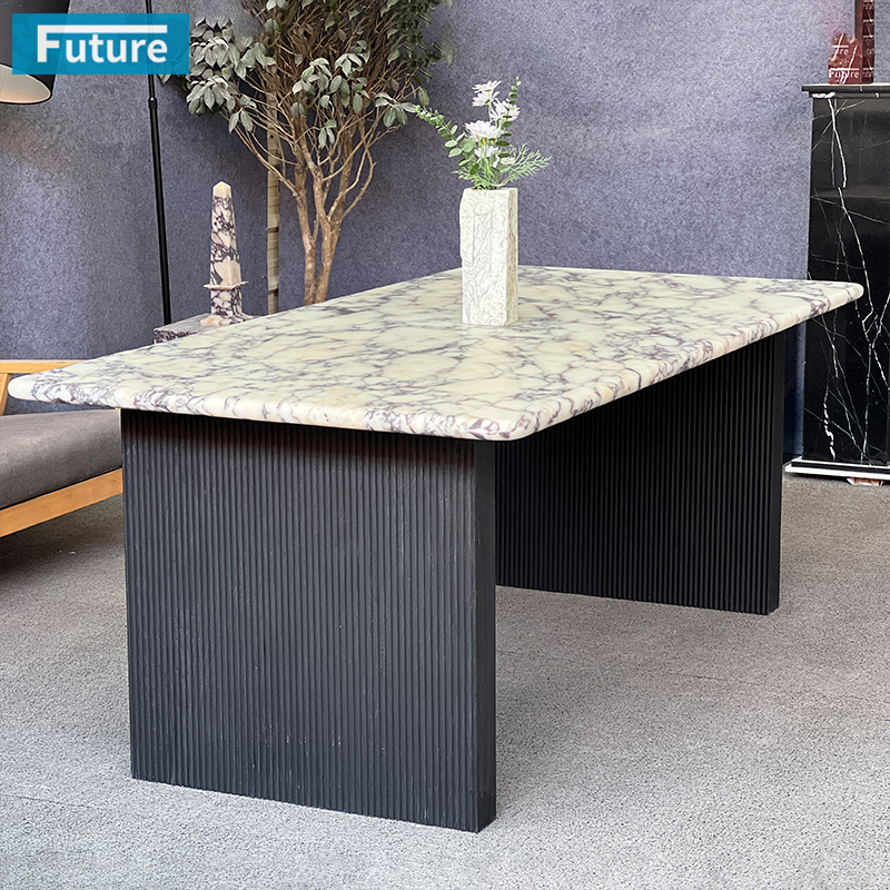 Luxury Style Rectangular Top Calacatta Viola Dining Table with Stone Leg for Home Decor Dining Furniture Dining Hall Restaurant Hotel Kitchen