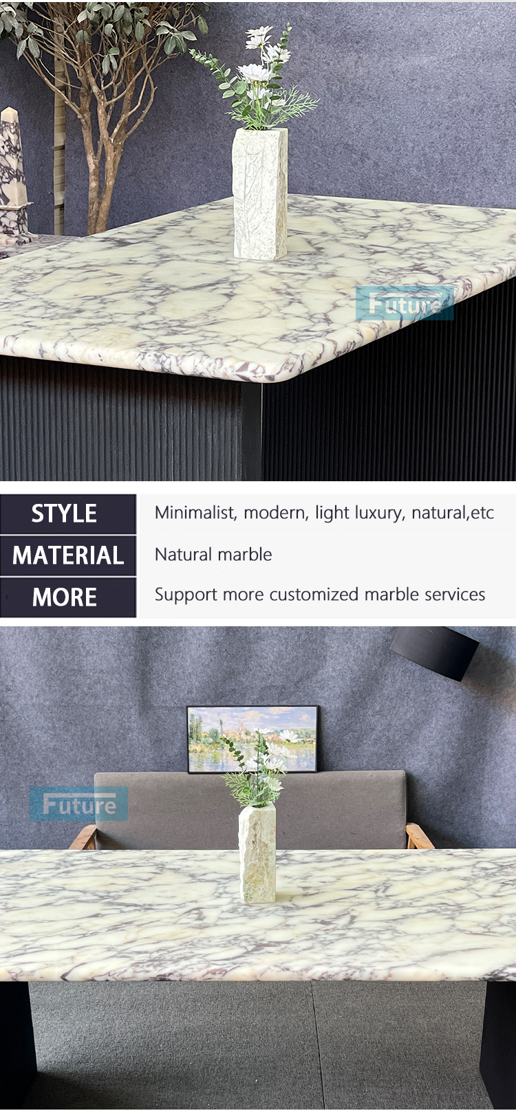 calacatta viola marble dining table