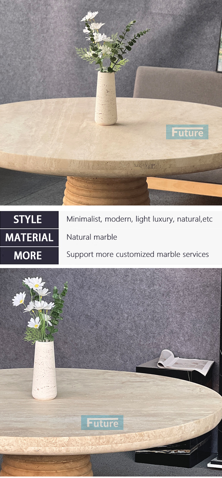 Beige Travertine Dining Table