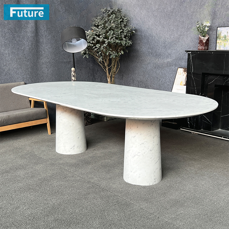 Luxury Modern Style Carara White Marble Dining Table Elegant Oval Natural Stone for Living Room Polished Surface for Hotels