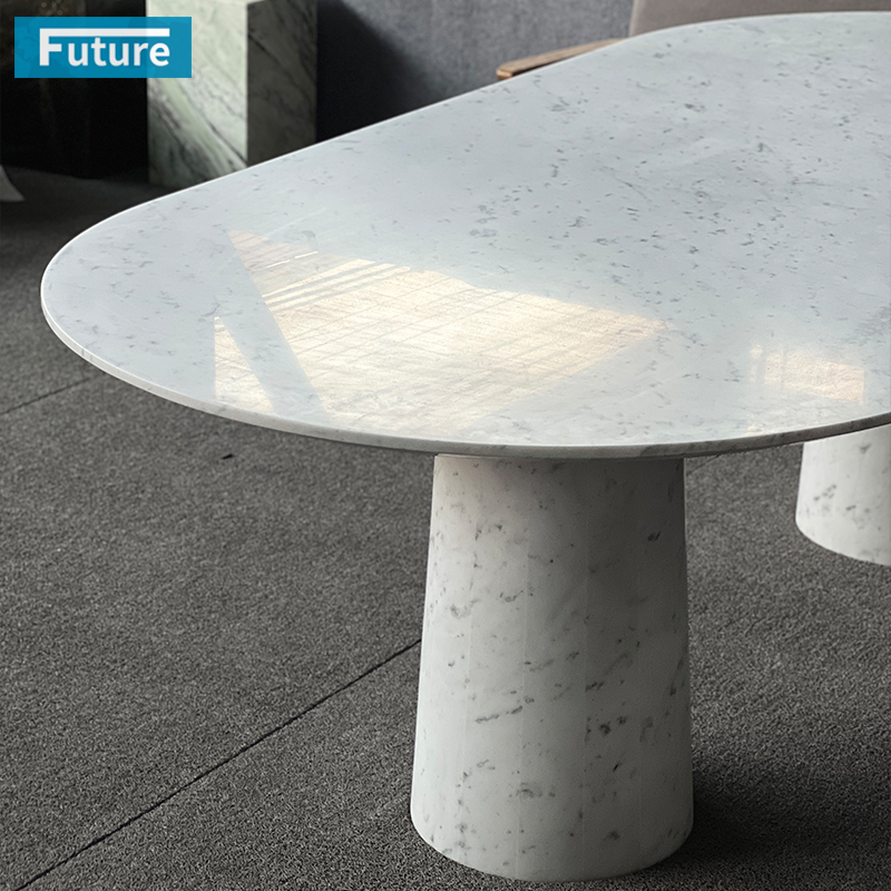 Luxury Modern Style Carara White Marble Dining Table Elegant Oval Natural Stone for Living Room Polished Surface for Hotels