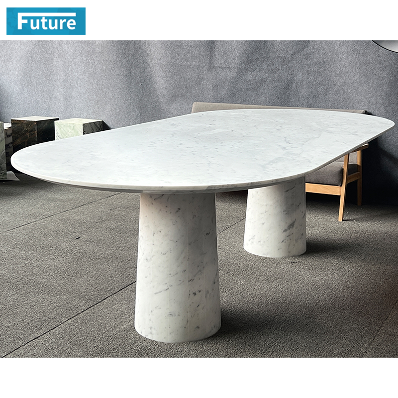 Luxury Modern Style Carara White Marble Dining Table Elegant Oval Natural Stone for Living Room Polished Surface for Hotels