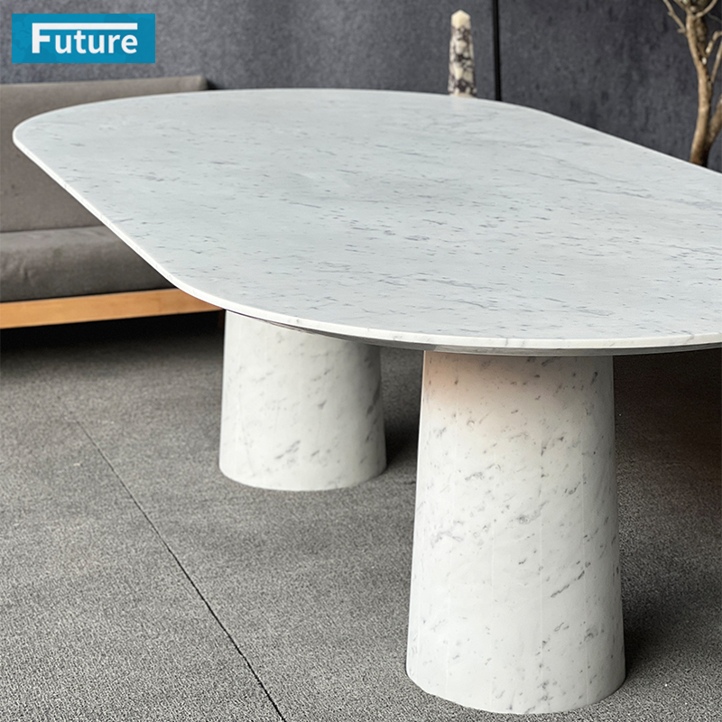 Luxury Modern Style Carara White Marble Dining Table Elegant Oval Natural Stone for Living Room Polished Surface for Hotels