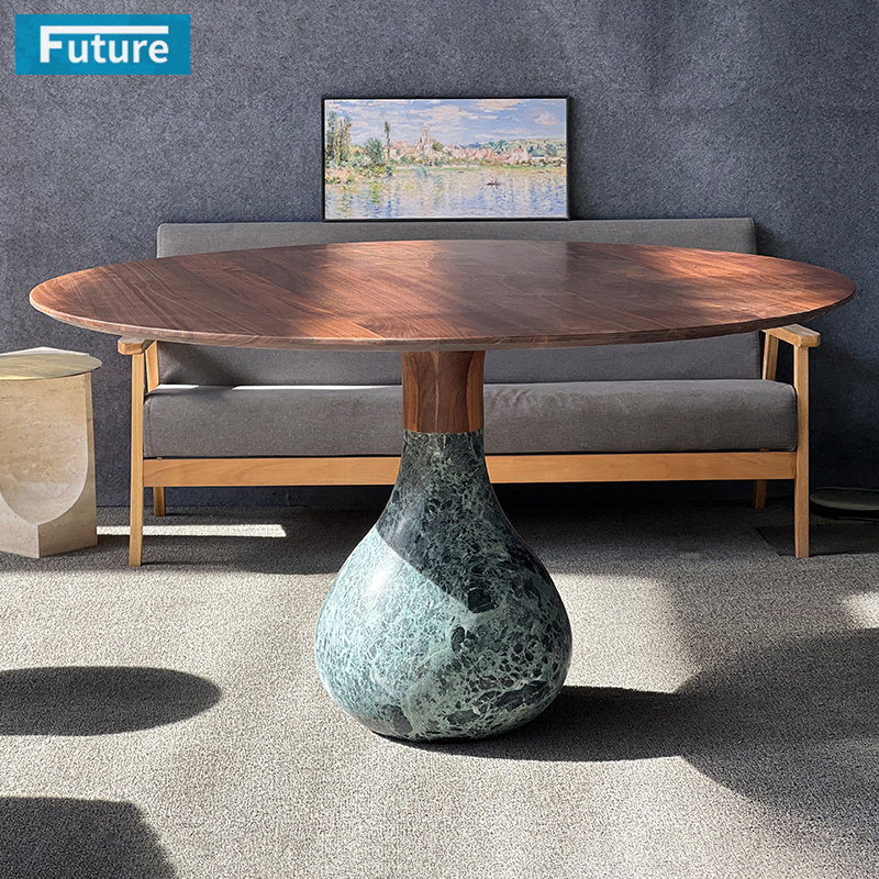 Luxury Modern Style Verde Green Marble Dining Table with Wood Top for Dinning Room Hotel Resturant