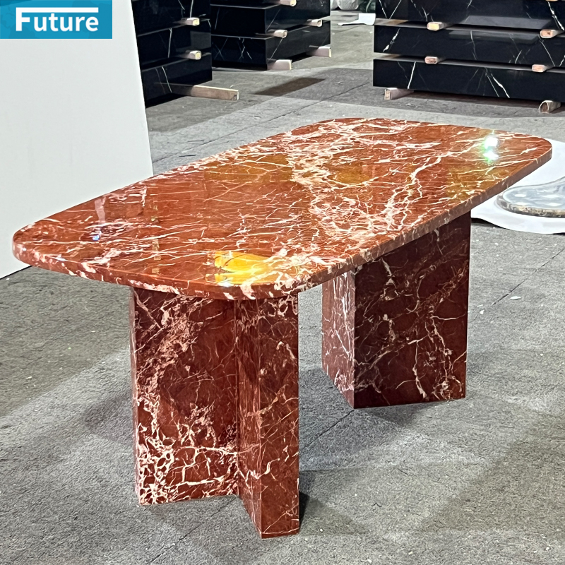 French Red Marble Dining Table with Rectangular Top for Kitchen Diningroom Hotel Restaurant