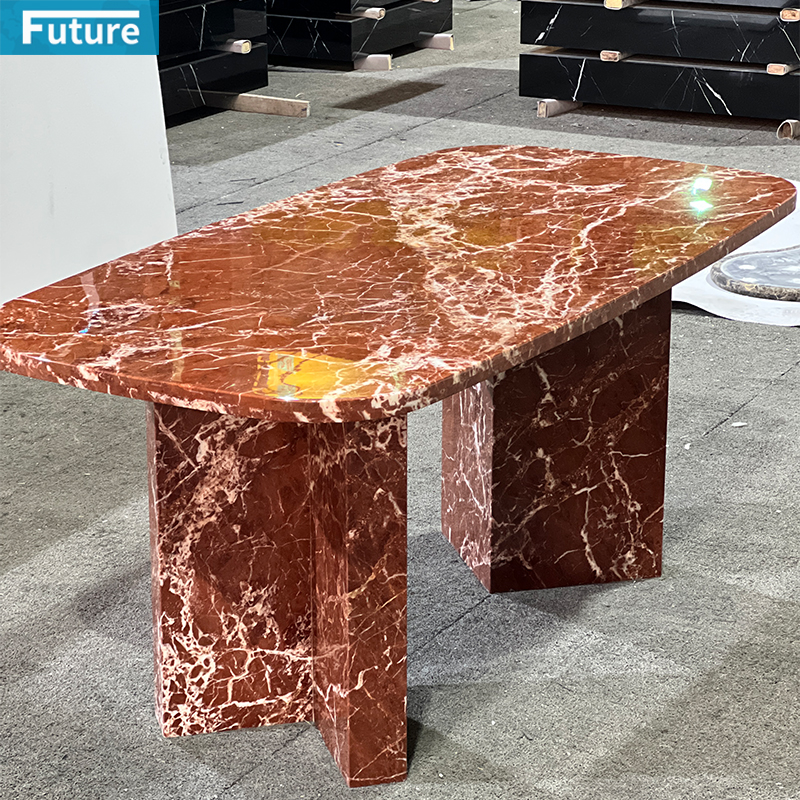 French Red Marble Dining Table with Rectangular Top for Kitchen Diningroom Hotel Restaurant