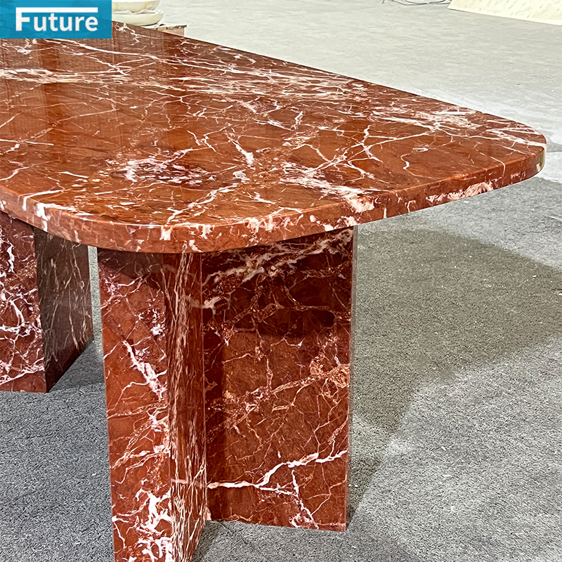 French Red Marble Dining Table with Rectangular Top for Kitchen Diningroom Hotel Restaurant