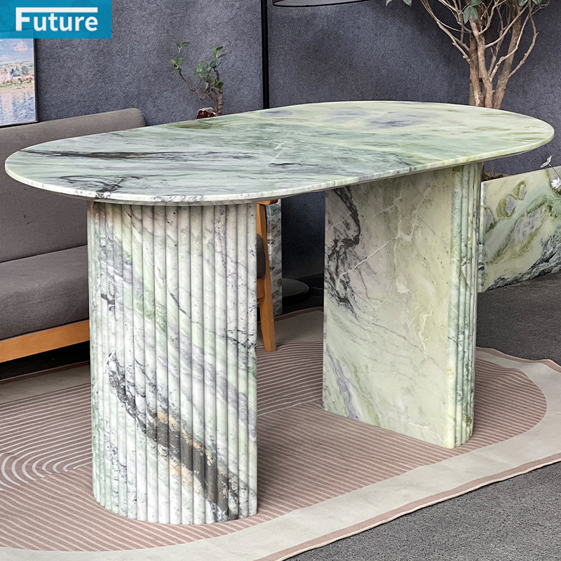 Luxury Modern Style Oval Top Large Size Light Green Marble Dining Table for Home Decor Hotel Resturant