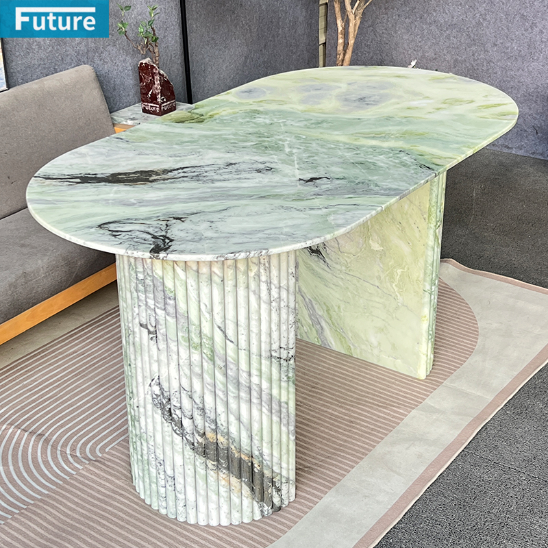 Luxury Modern Style Oval Top Large Size Light Green Marble Dining Table for Home Decor Hotel Resturant