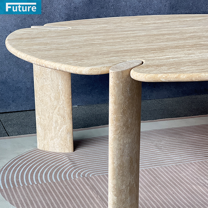 Large Size Wabi-sabi Beige Travertine Dining Table with Three Leg for Dinning Room Hotel Resturant