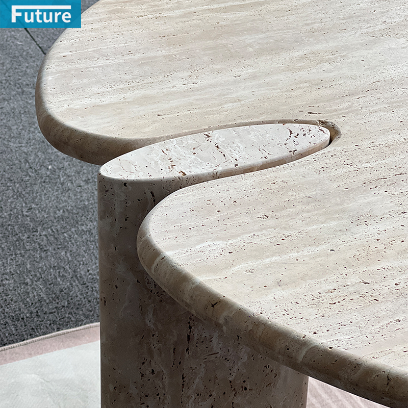 Large Size Wabi-sabi Beige Travertine Dining Table with Three Leg for Dinning Room Hotel Resturant