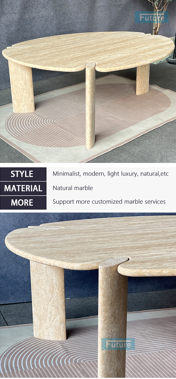 Beige Travertine Dining Table