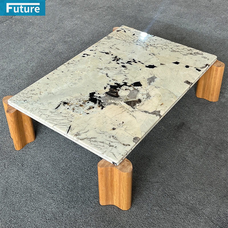 Luxury Modern Style Pandora Marble Coffee Table Tea Table with Wooden Low Plinth Leg for Home Decor Livingroom Furniture Hotel Bar Coffee Shop