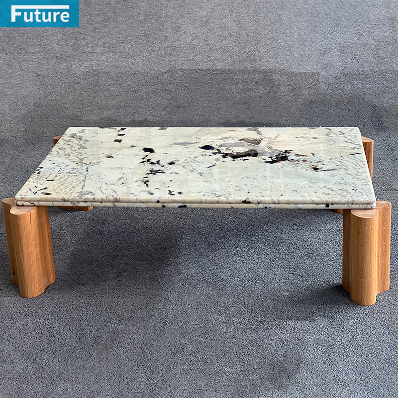 Luxury Modern Style Pandora Marble Coffee Table Tea Table with Wooden Low Plinth Leg for Home Decor Livingroom Furniture Hotel Bar Coffee Shop