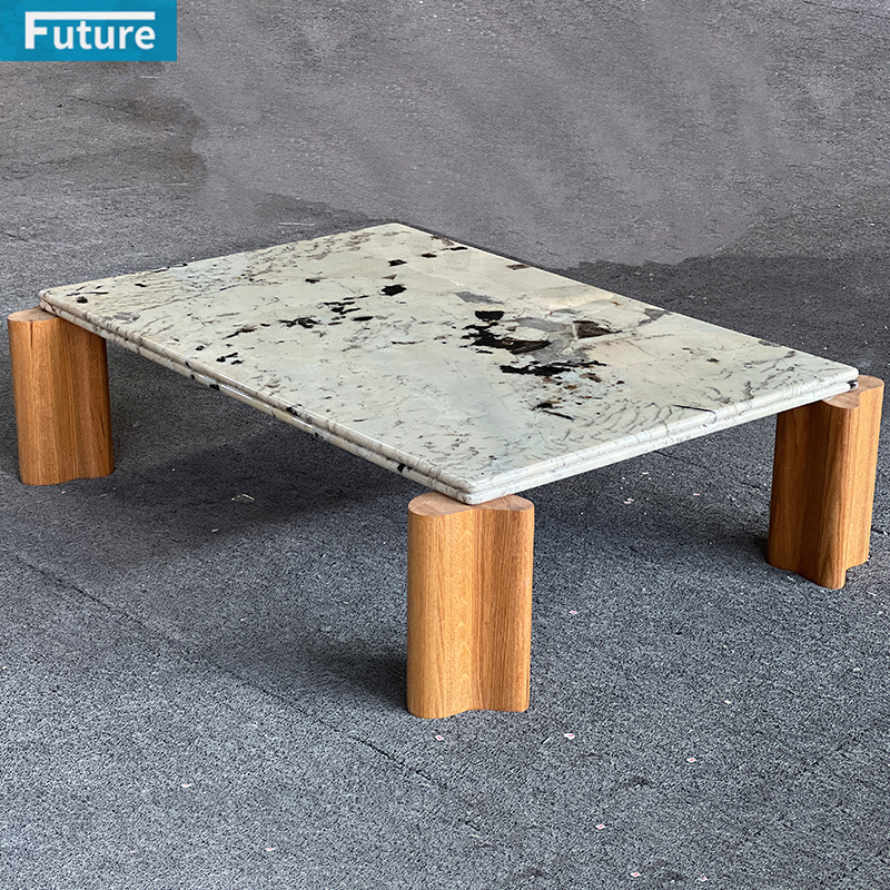 Luxury Modern Style Pandora Marble Coffee Table Tea Table with Wooden Low Plinth Leg for Home Decor Livingroom Furniture Hotel Bar Coffee Shop