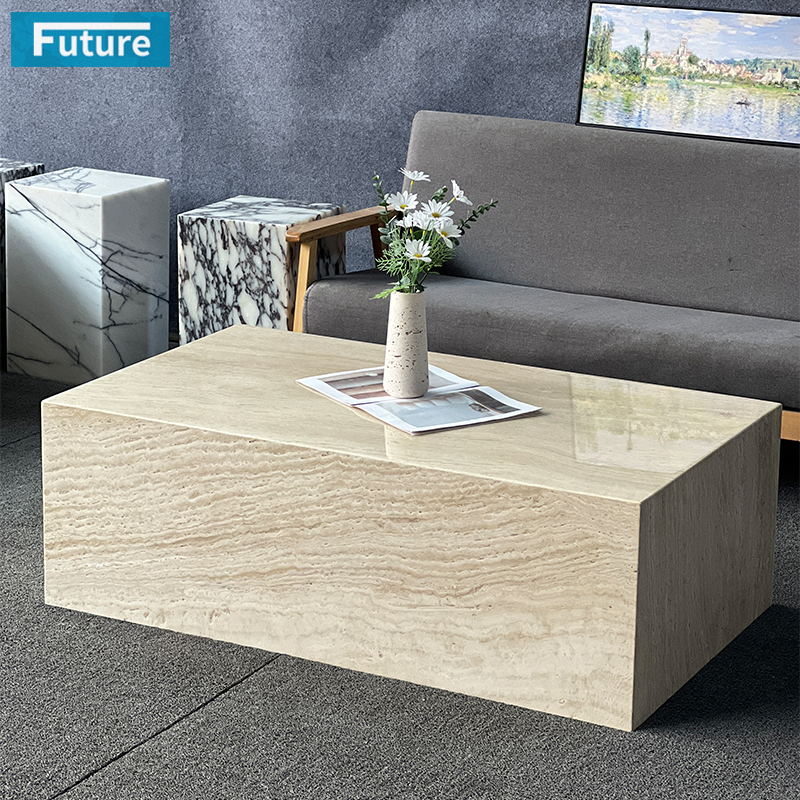 Luxury Wabi-sabi Style Cube Low Super White Travertine Coffee Table Tea Table For Home Decor Livingroom Furniture Villa Decor