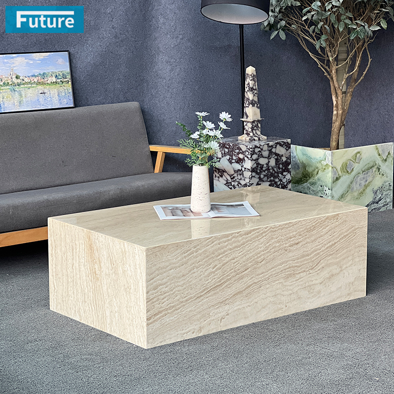 Luxury Wabi-sabi Style Cube Low Super White Travertine Coffee Table Tea Table For Home Decor Livingroom Furniture Villa Decor