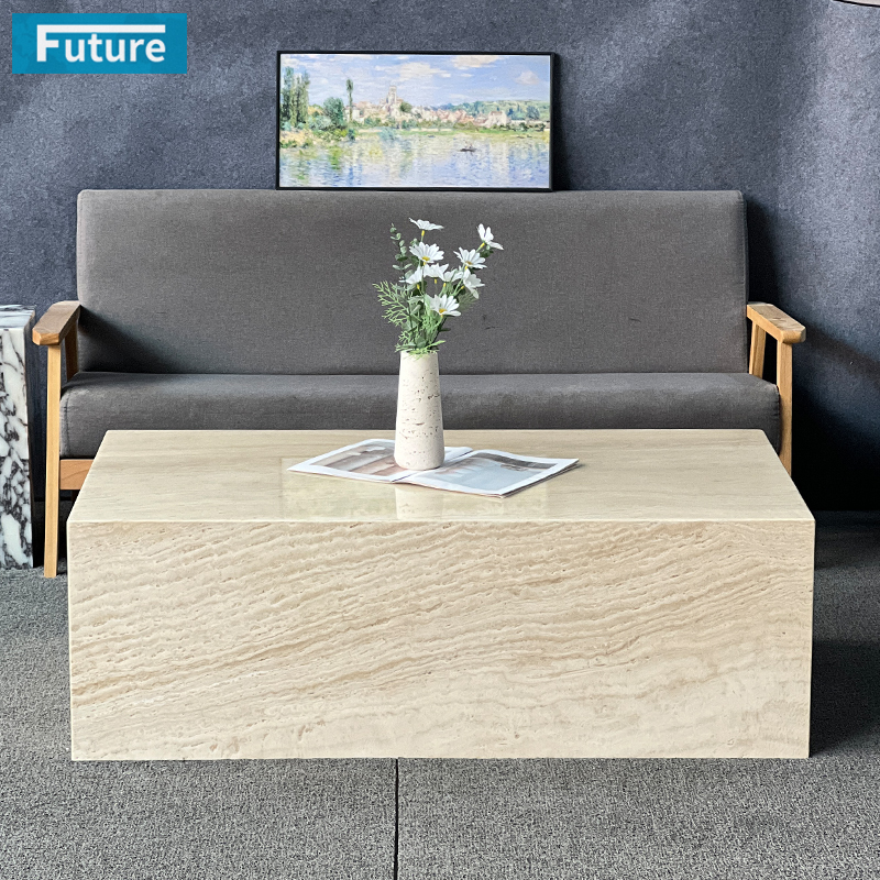 Luxury Wabi-sabi Style Cube Low Super White Travertine Coffee Table Tea Table For Home Decor Livingroom Furniture Villa Decor