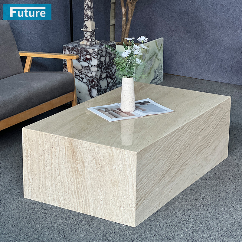 Luxury Wabi-sabi Style Cube Low Super White Travertine Coffee Table Tea Table For Home Decor Livingroom Furniture Villa Decor