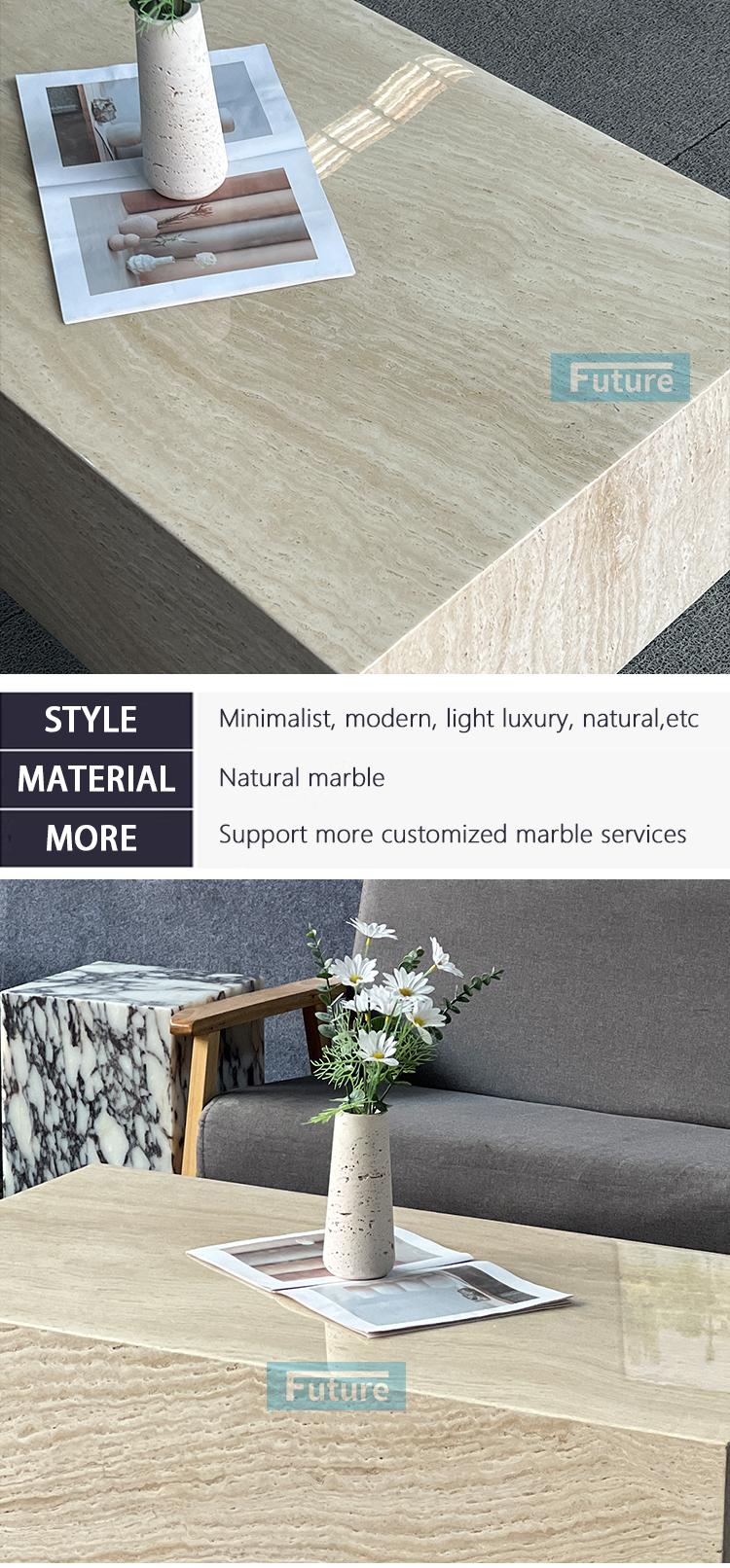 Super White Travertine Coffee Table
