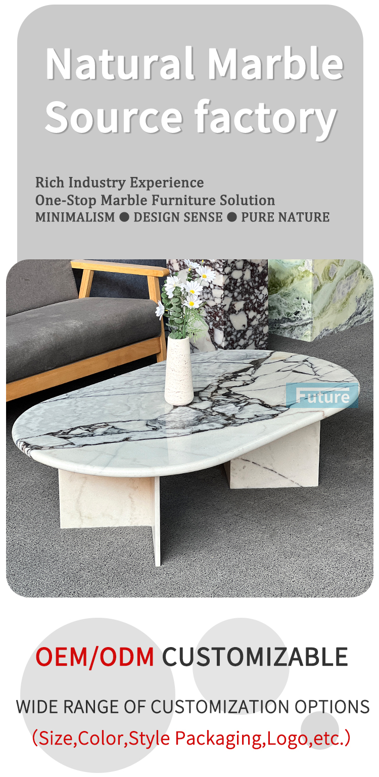 Luxury Modern Style Oval Top Low Plinth Elephant White Marble Coffee Table Tea Table for Home Decor Livingroom Furniture Hotel Bar Coffee Shop
