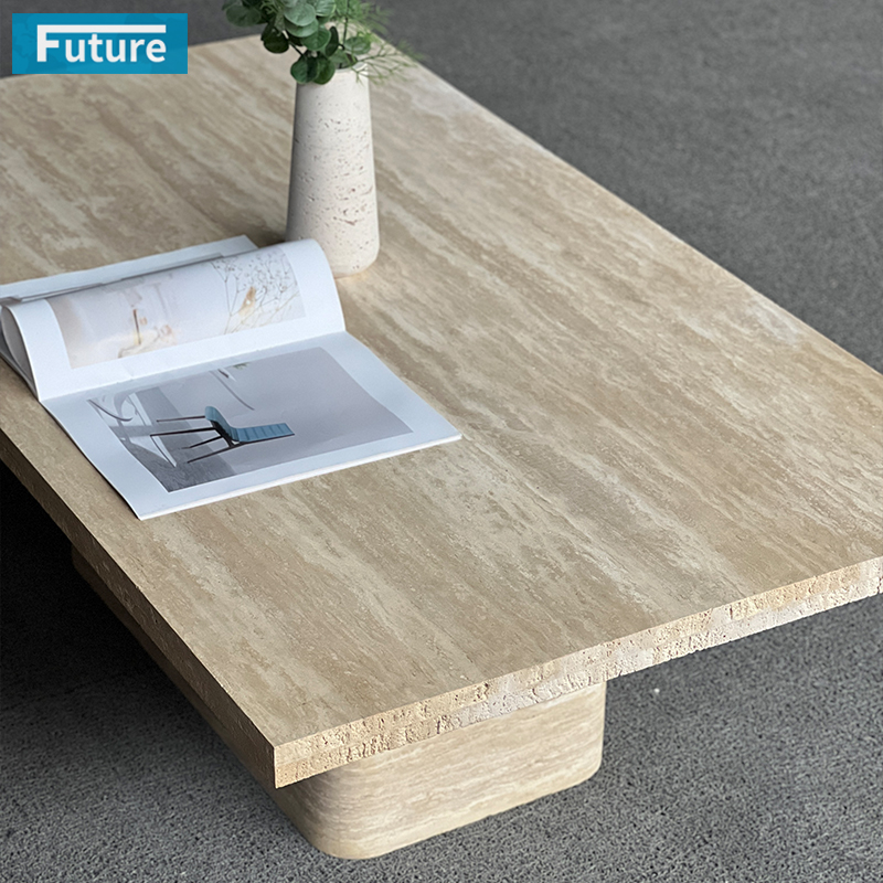 Luxury Modern Style Rectangular Top Low Plinth Beige Travertine Marble Coffee Table Tea Table for Home Decor Livingroom Furniture Hotel Bar Coffee Shop