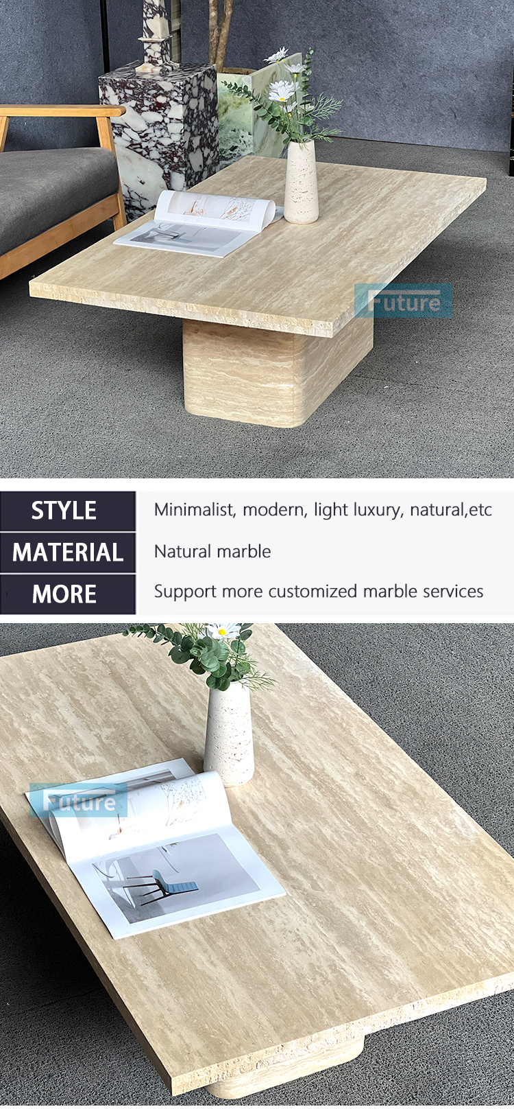 Beige Travertine Marble Coffee Table