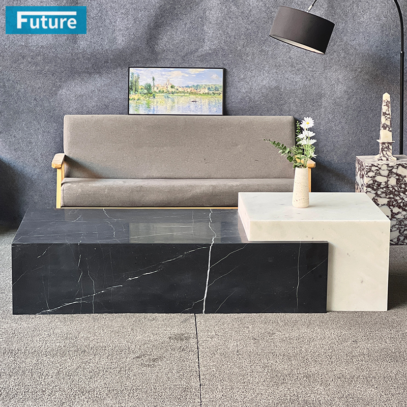 Luxury Royal Style Natural Modern Cube Low Plinth Black and White Marble Coffee Table for Livingroom Villa Hotel Home Furniture