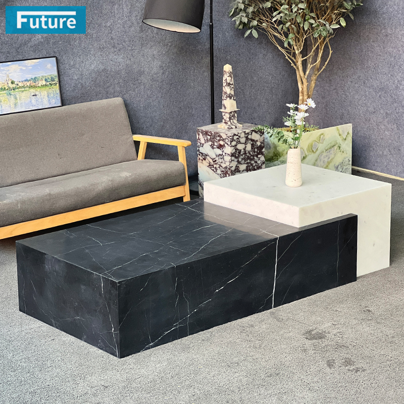 Luxury Royal Style Natural Modern Cube Low Plinth Black and White Marble Coffee Table for Livingroom Villa Hotel Home Furniture
