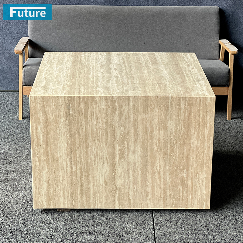 Luxury Wabi-sabi Style Natural Stone Box Shape Beige Travertine Low Plinth Coffee Table for Livingroom Villa Hotel Home Furniture