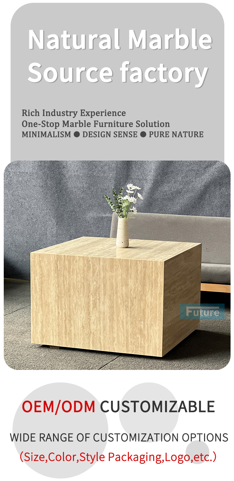 Box Shape Beige Travertine Low Plinth Coffee Table
