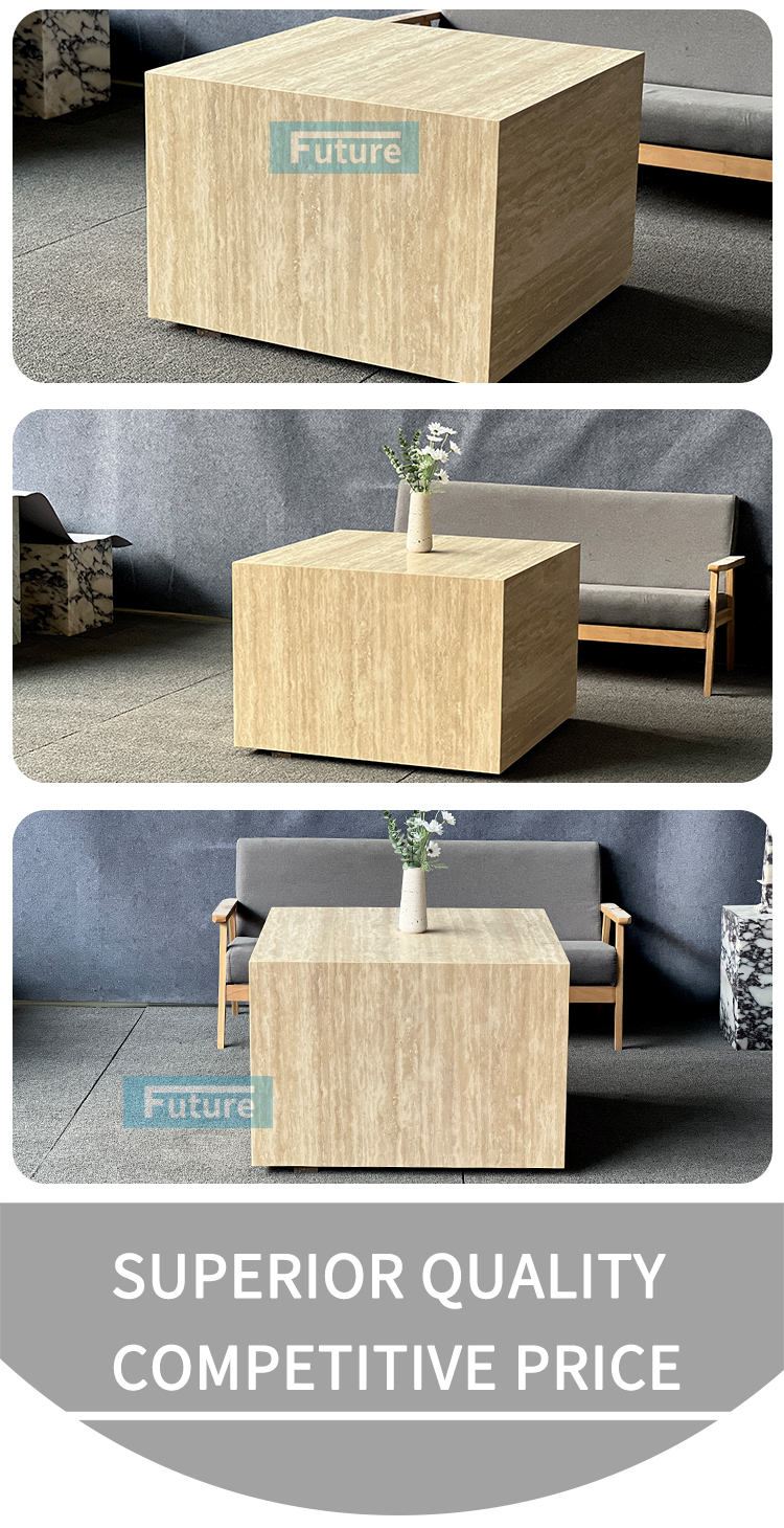 Box Shape Beige Travertine Low Plinth Coffee Table
