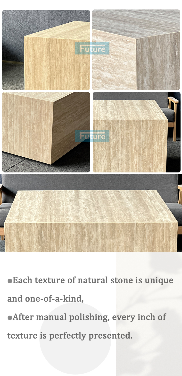 Box Shape Beige Travertine Low Plinth Coffee Table