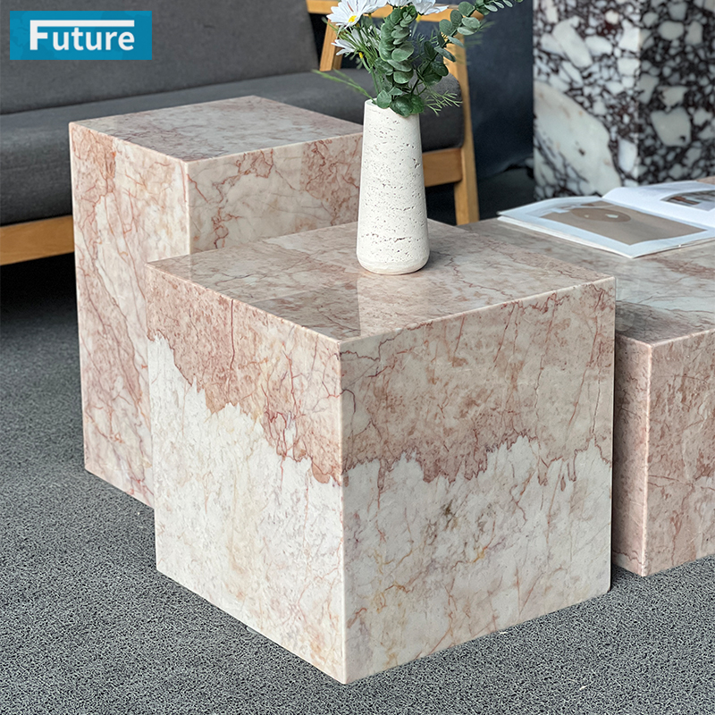 Luxury Wabi-sabi Style Natural Stone Pink Cream Rose Marble Coffee Table Set for Livingroom Villa Hotel Home Furniture