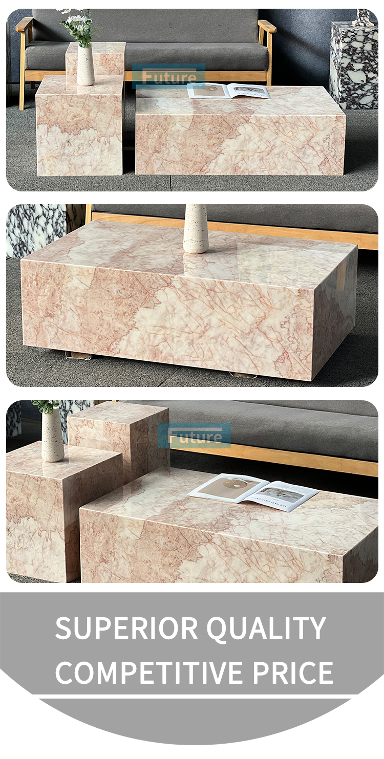 Pink Cream Rose Marble Coffee Table