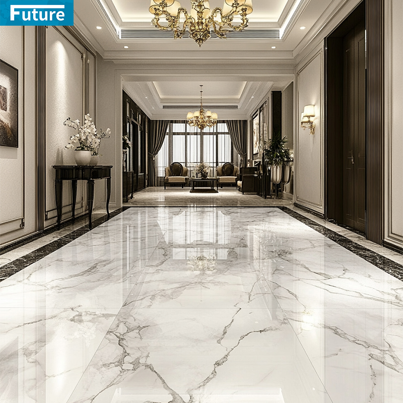 Luxury Polished Glazed Calacatta White Marble Floor Tiles for Hotel Decor Project Mansions Villa Interior Decoration Project