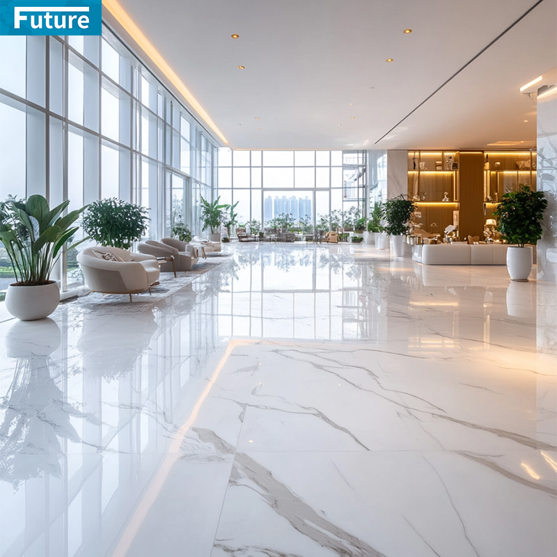 Royal Style Glossy Natural Stone White Marble Floor Tiles for Hotel Decor Project Mansions Villa Interior Decoration Project Staircase