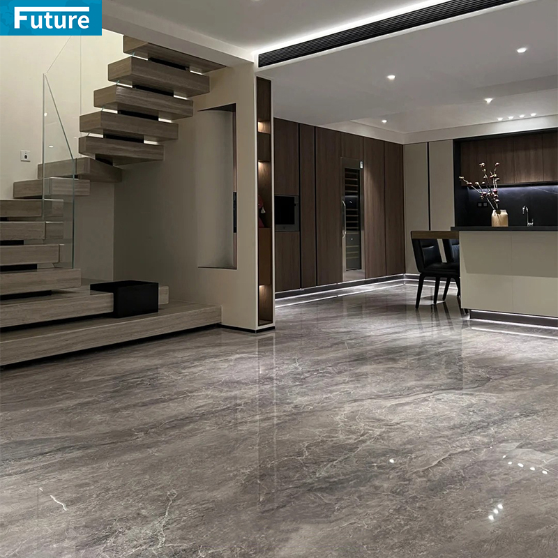 Polished Natural Stone Customzie Size Bruce Grey Marble Floor Tiles for Hotel Decor Project Mansions Villa Interior Decoration Project Staircase