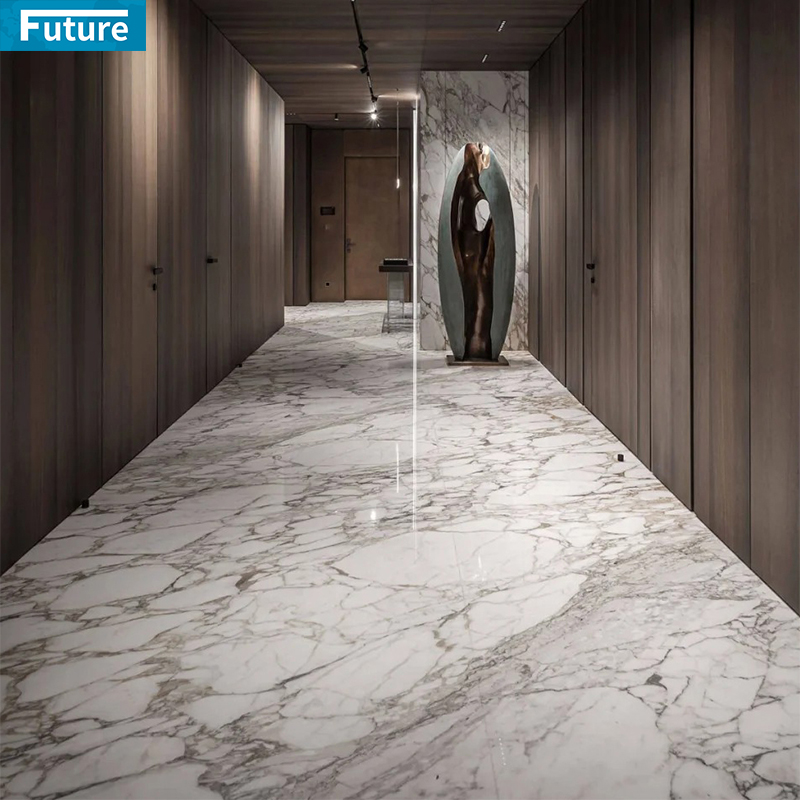Natural Stone Customzie Size White Marble with Black Veins Floor Tiles for Hotel Decor Project Mansions Villa Interior Decoration Project Staircase