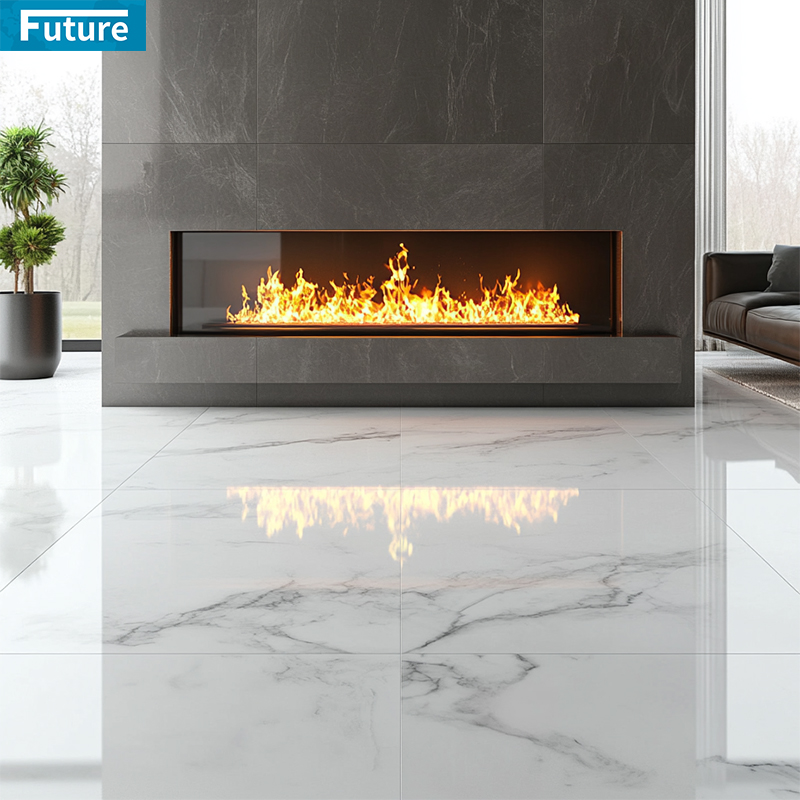 Natural Stone Customzie Size White Marble with Black Veins Floor Tiles for Hotel Decor Project Mansions Villa Interior Decoration Project Staircase